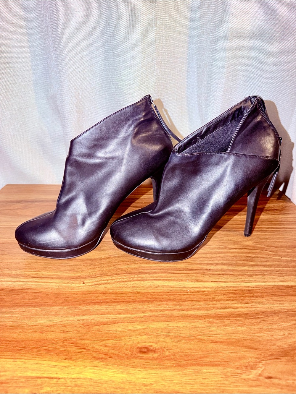 Michael Antonio Black Leatherette Ankle Booties with Stiletto Heel